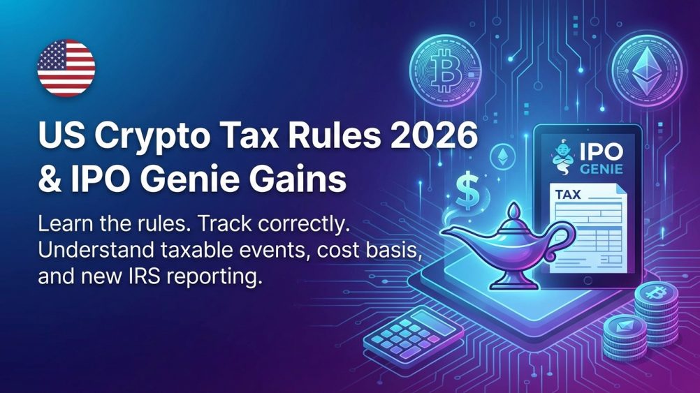 Learn the US crypto tax rules for 2026 and how to track IPO Genie gains correctly. Understand taxable events, cost basis, and new IRS reporting rules.